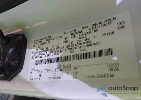 2019 Ford F-150 Lariat from USA, damaged, VIN 1FTEW1C59KKD48971